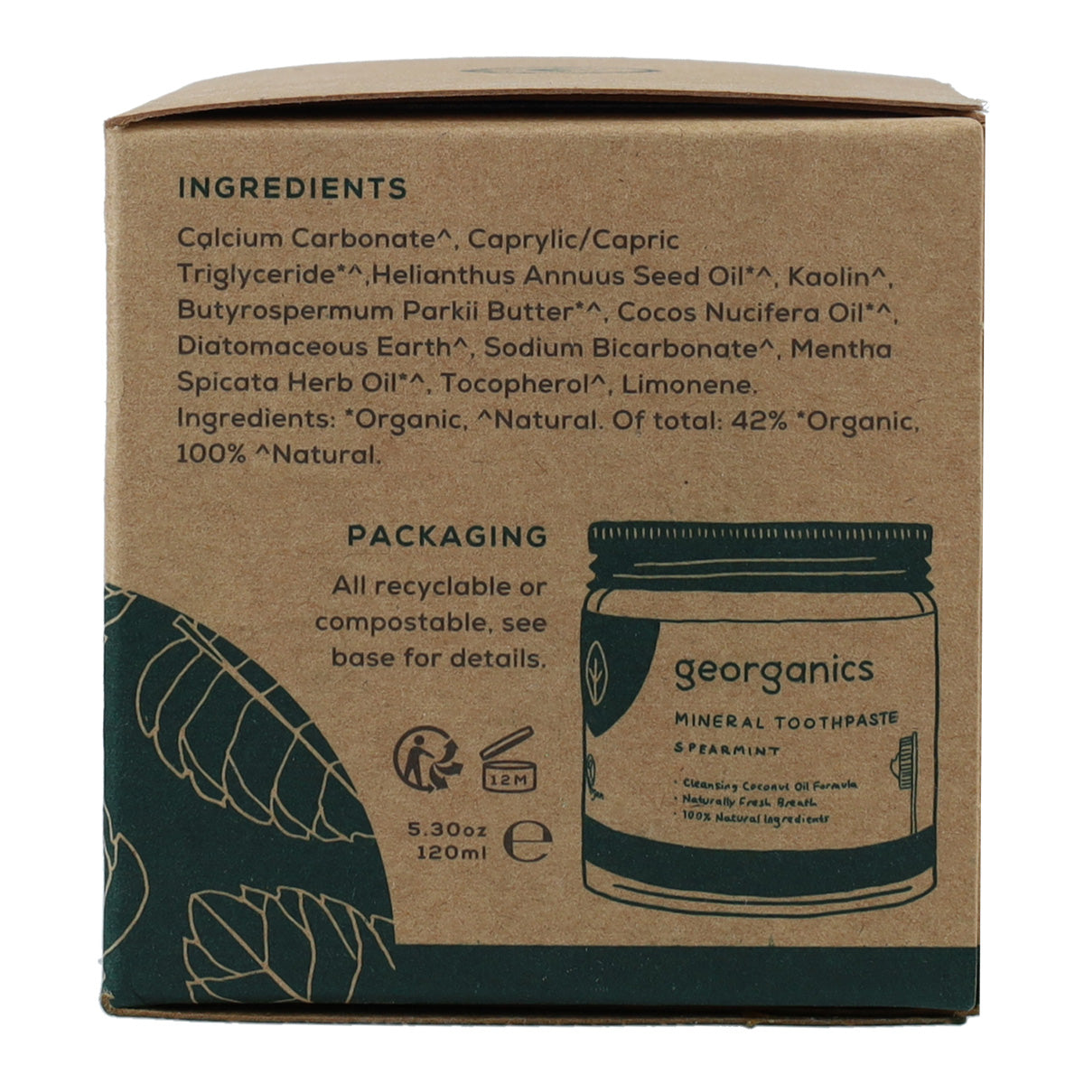 Dentífrico natural Hierbabuena  y Coco Georganics 120 ml