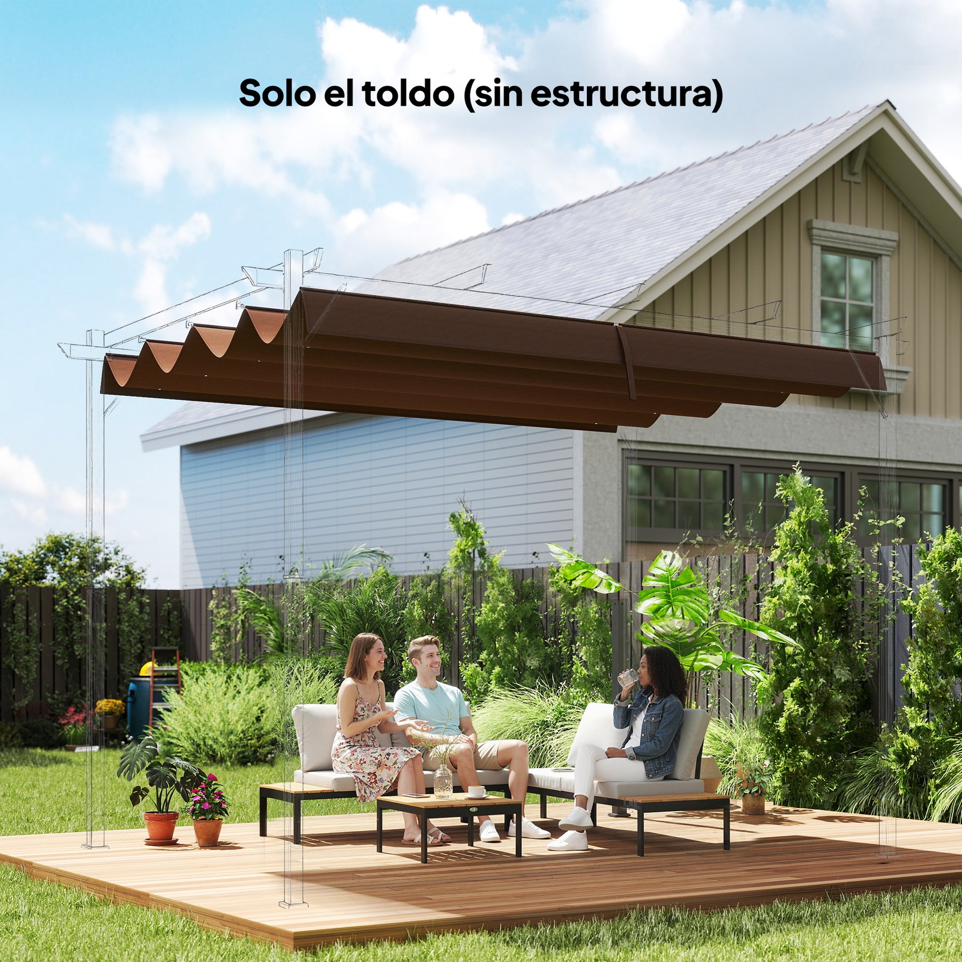 Outsunny Techo De Pérgola Retráctil 3x2,5 M Para Marco De Pérgola De 3x2 M Café_1
