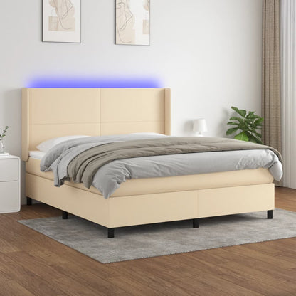 Cama Box Spring Colchón Y Luces Led Tela Crema 180x200 Cm / Vetonek_5