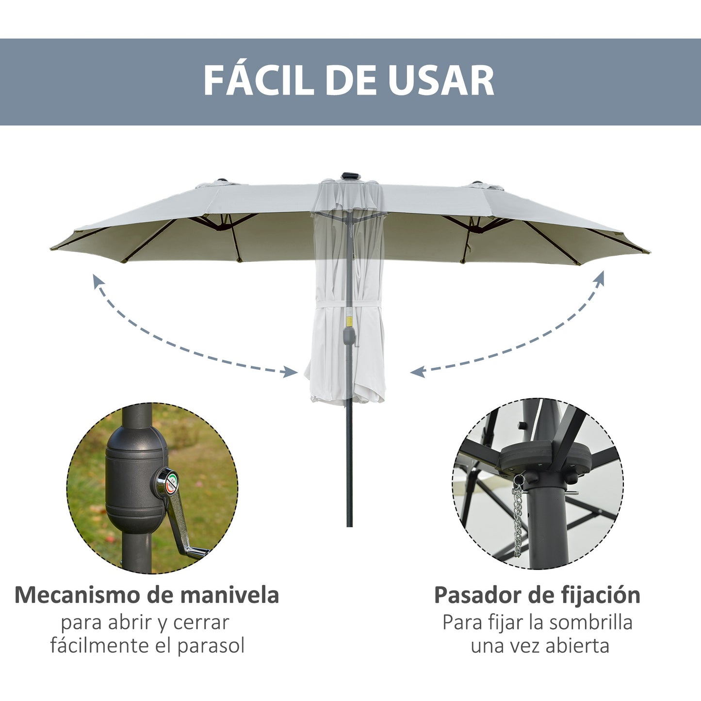 Outsunny Sombrilla Doble De Jardín Con 48 Luces Led Solar 450x265x240 Cm Gris_5