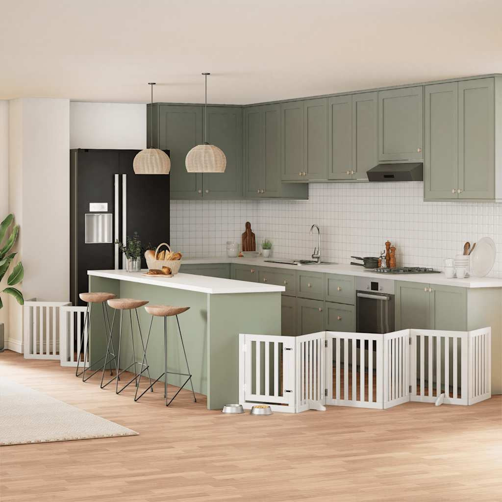 Vidaxl Puerta De Perros Plegable 15 Paneles Madera Álamo Blanca 750 Cm_1