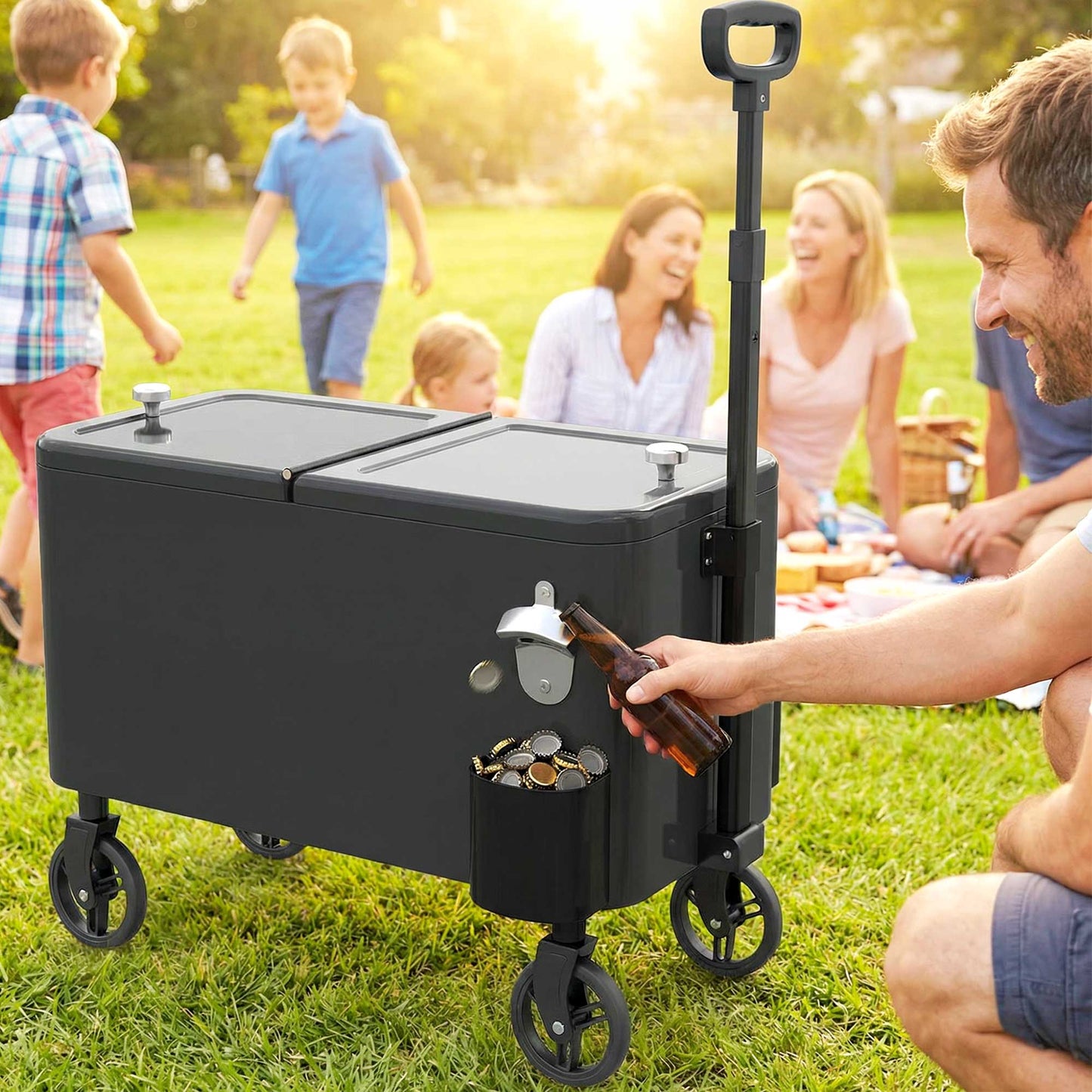 Outsunny Carrito Nevera De 56l Con Ruedas Mango Ajustable Abrebotellas Negro_3