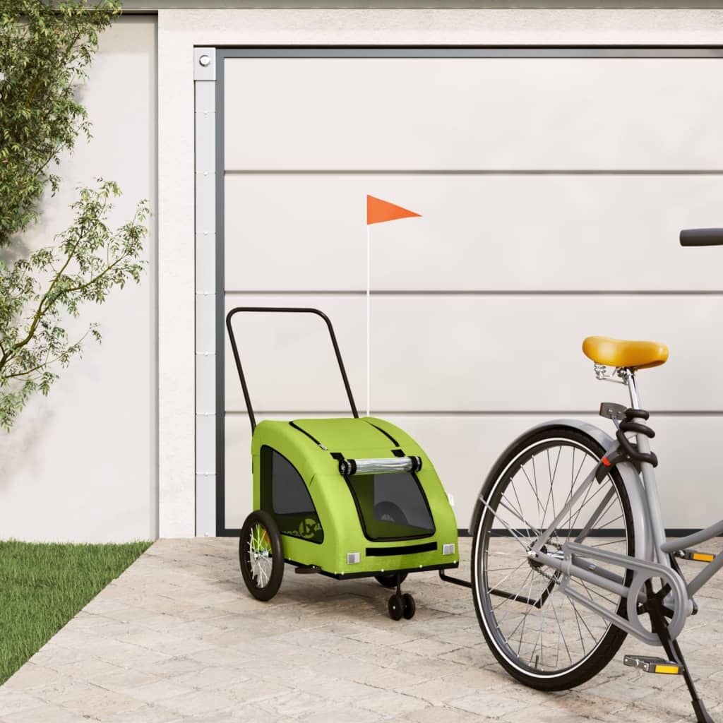 Vidaxl Remolque De Bicicleta Mascotas Hierro Tela Oxford Verde_1