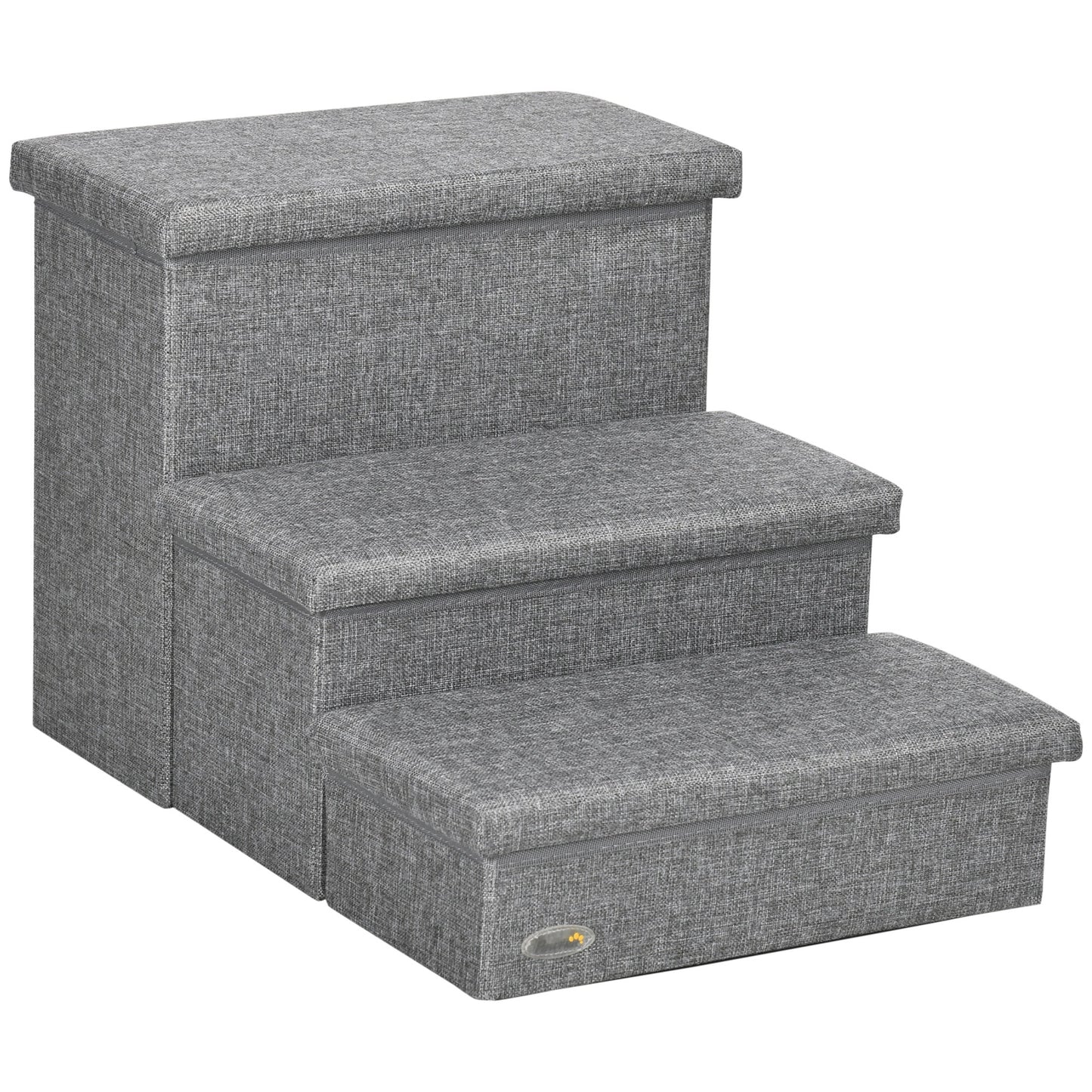 Pawhut Escalera Para Mascotas De 3 Peldaños Con Espacio 63,5x42,5x40,5 Cm Gris_0