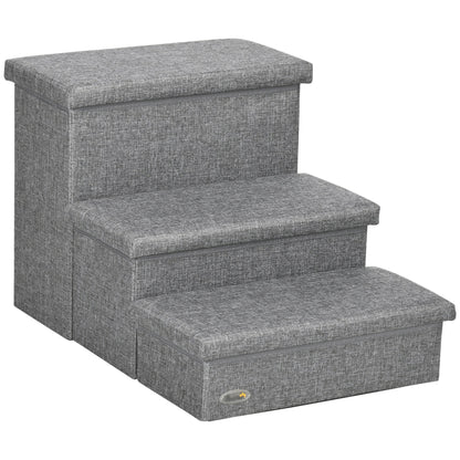 Pawhut Escalera Para Mascotas De 3 Peldaños Con Espacio 63,5x42,5x40,5 Cm Gris_0