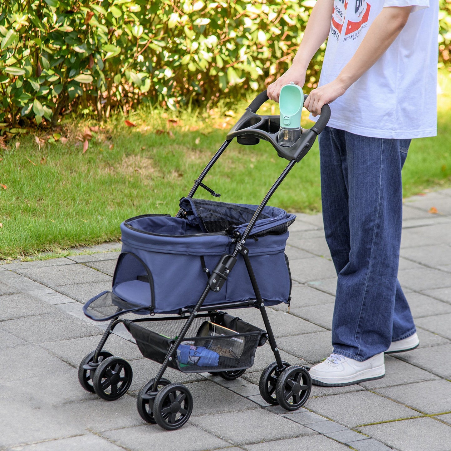 Pawhut Cochecito Para Perros Plegable Con Ruedas Universales 67x45x96 Cm Azul_4