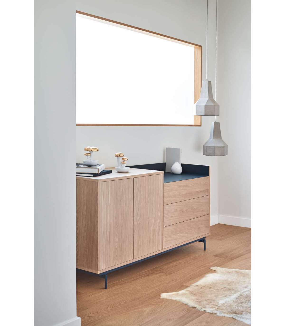 Mueble Aparador Para Comedor Modelo Valley 2 Puertas 3 Cajones Acabado Roble/azul Oscuro,_4