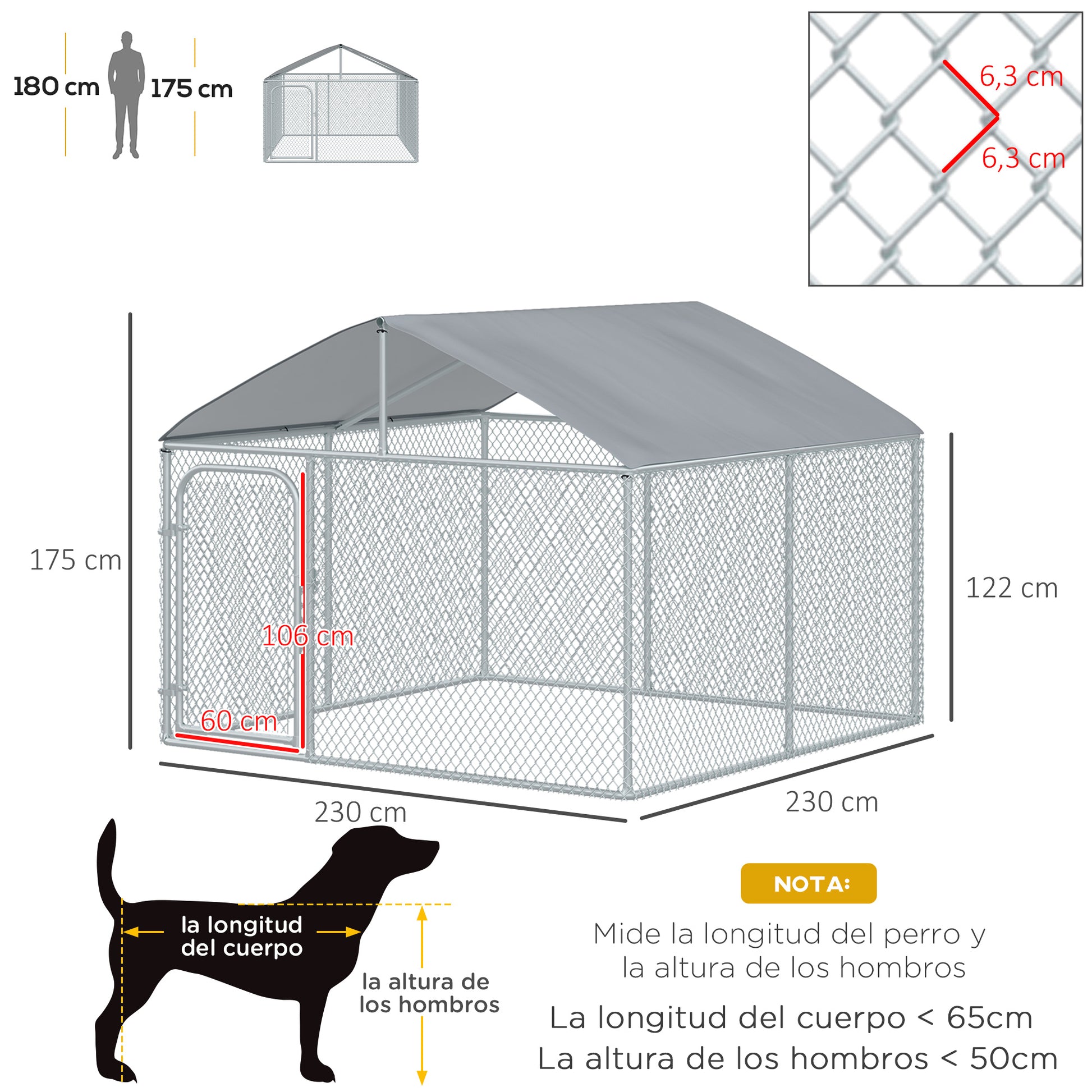 Pawhut Perrera Exterior Con Toldo De Tela Oxford Puerta Cerradura 230x230x175 Cm_2