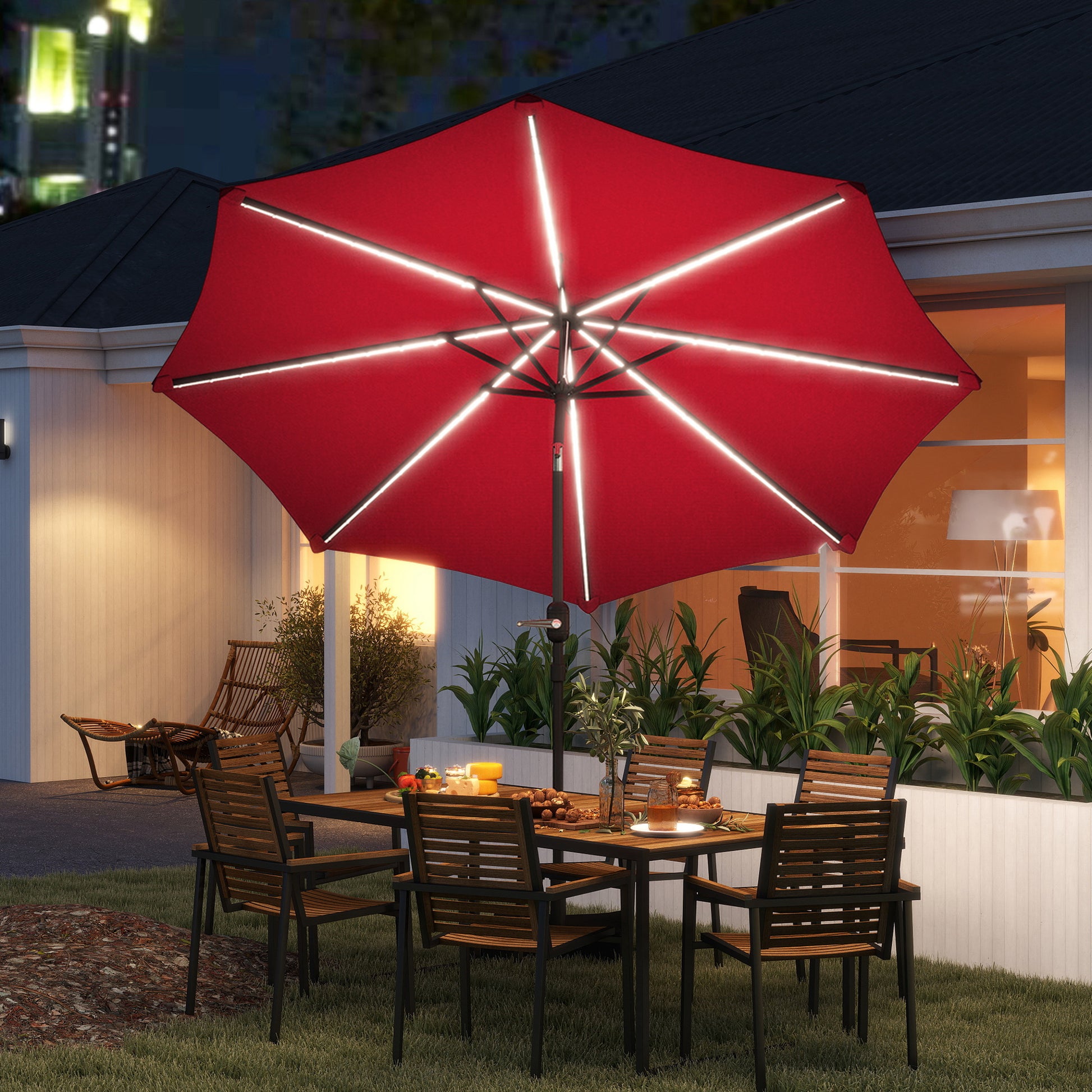 Outsunny Sombrilla Terraza Exterior Ø292x252 Cm Con Inclinación Ajustable Rojo_1