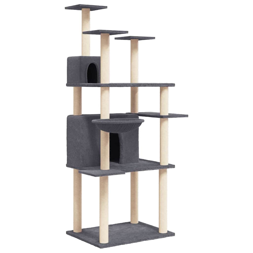Rascador Para Gatos Con Postes De Sisal Gris Oscuro 166 Cm_0