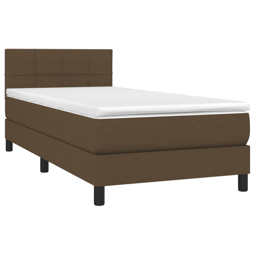 Cama Box Spring Colchón Y Luces Led Tela Marrón Oscuro 80x200cm / Vetonek_1