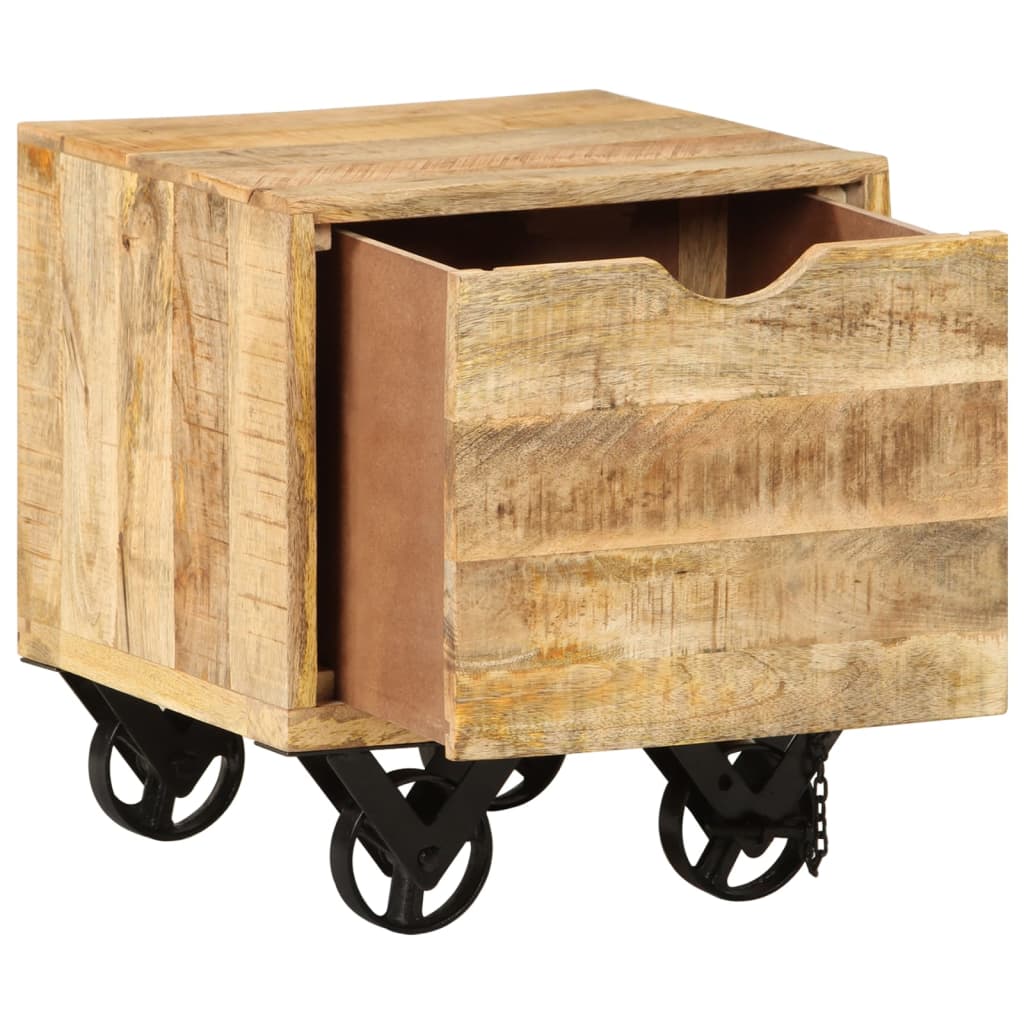 Mesa Auxiliar Con Cajón Ruedas Madera De Mango 40x40x45 Cm_4