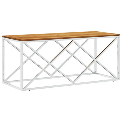 Mesa De Centro Acero Inoxidable Y Madera Maciza De Acacia_0