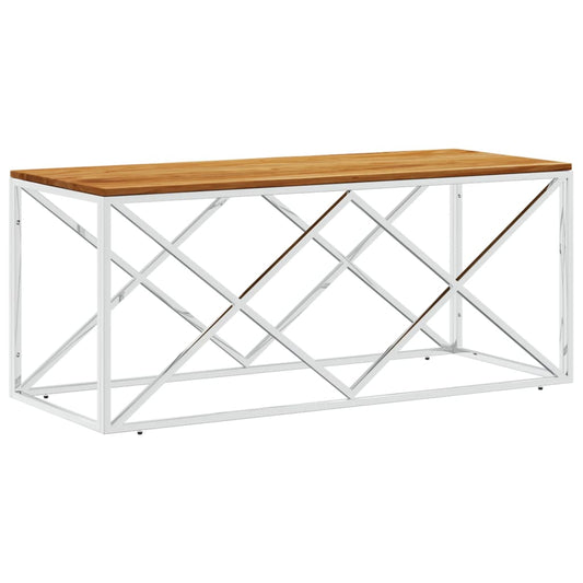 Mesa De Centro Acero Inoxidable Y Madera Maciza De Acacia_0