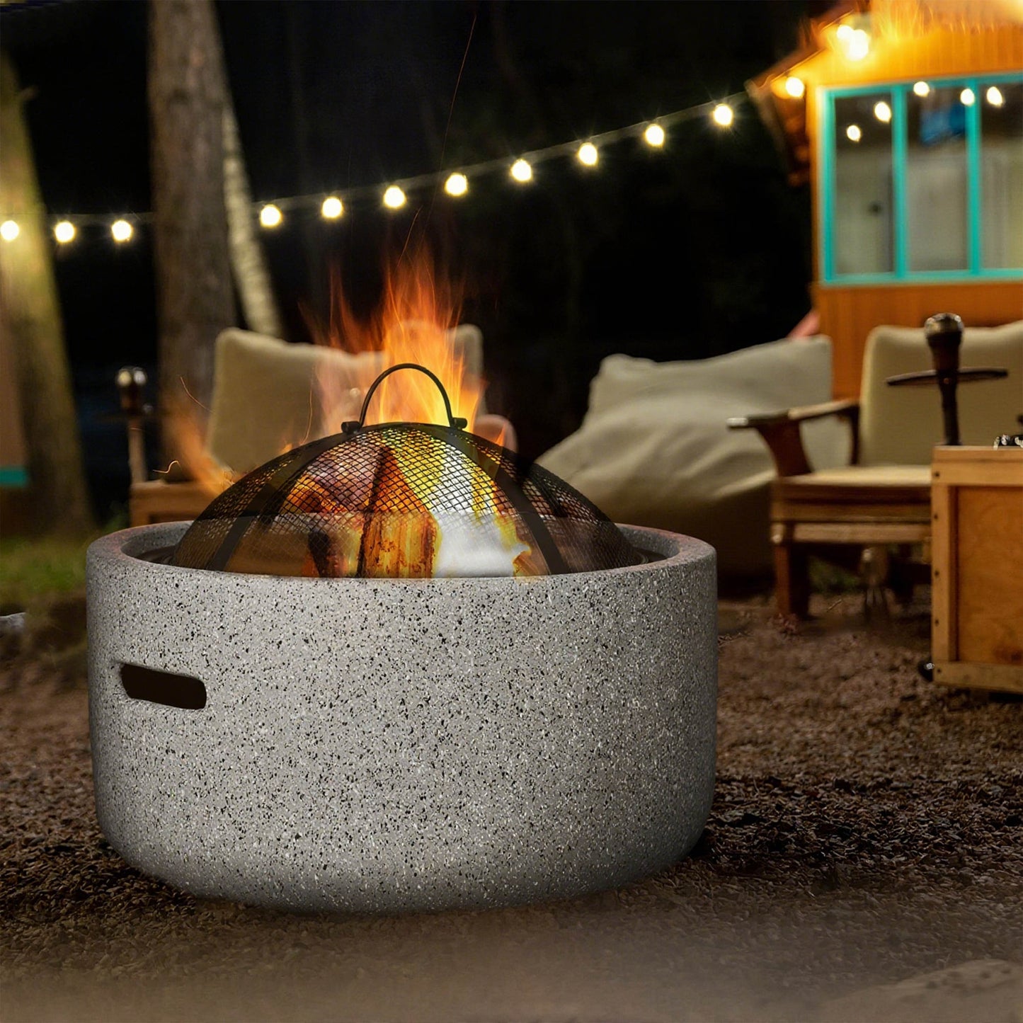Outsunny Brasero Exterior Redondo Con Atizador Ø45x34 Cm Gris_1