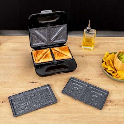 Sandwichera Rock’ntoast Combo. 800 W, 2 Sándwiches Con Acabados En Acero Inoxidable, 3 Placa Intercambiables Con Revestimiento Antiadherente, Libre_3