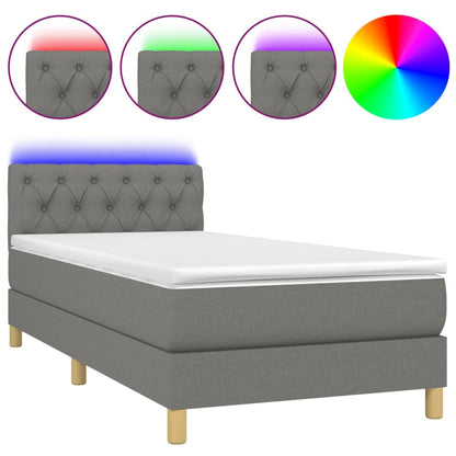 Cama Box Spring Con Colchón Y Led Tela Gris Oscuro 80x200 Cm / Vetonek_5
