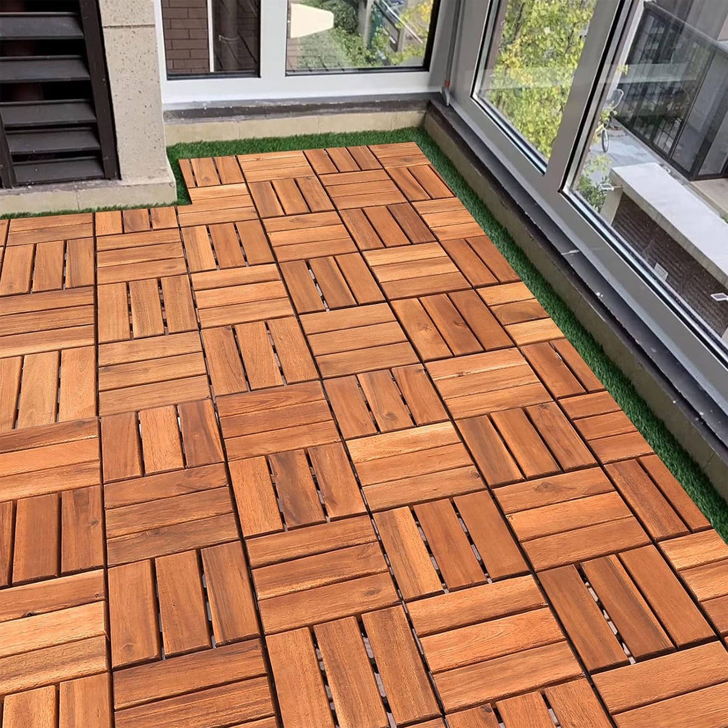 Well Home 9 Baldosas De 30x30x0,1cm En Madera De Acacia De Aspecto De Teca