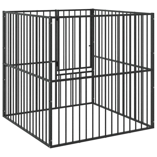 Vidaxl Corralito Para Perros Con 4 Paneles Acero Galvanizado Negro_0