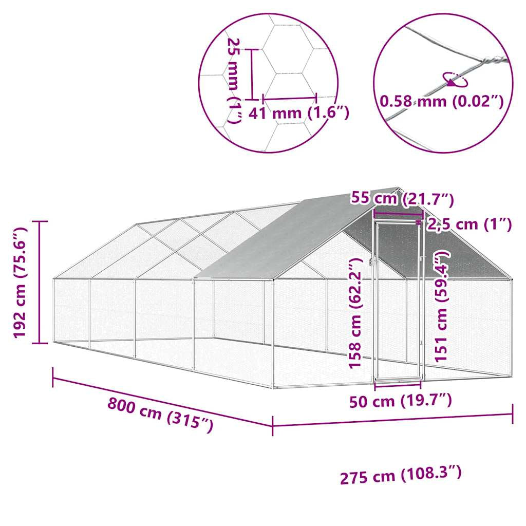 Vidaxl Jaula Gallinero De Exterior De Acero Galvanizado 2,75x8x1,92 M_2