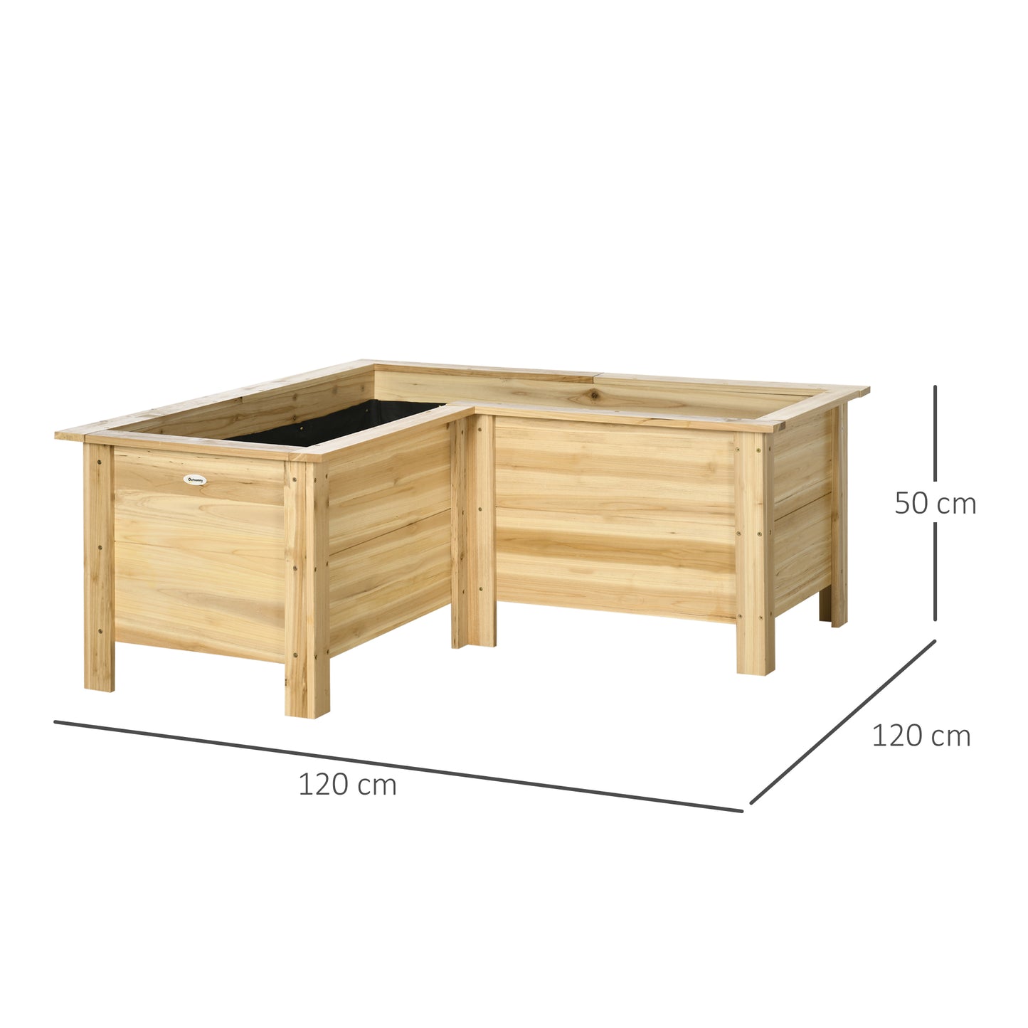 Outsunny Jardinera Elevada De Madera En Forma De L 120x120x50 Cm Natural_2