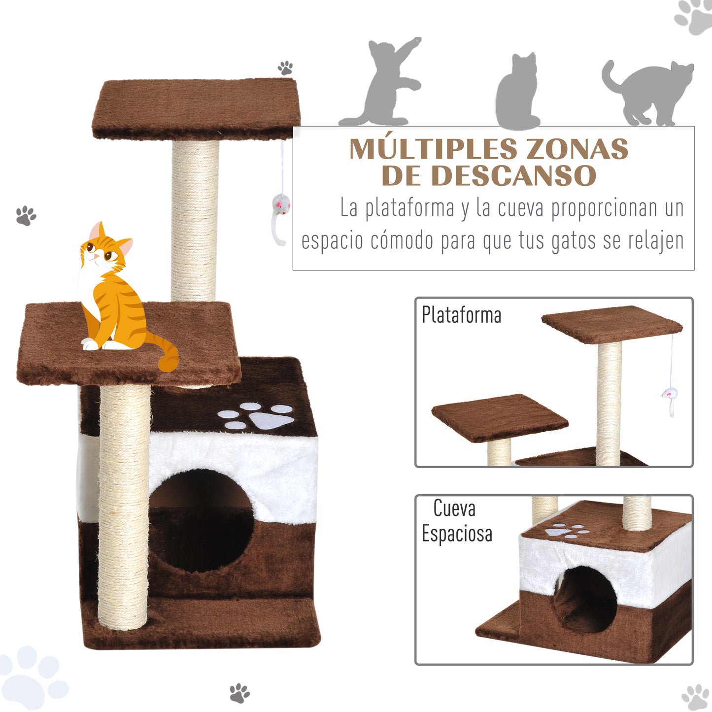 Pawhut Rascador Para Gatos 70cm Árbol Rascador Grande Centro Actividad Sisal_5