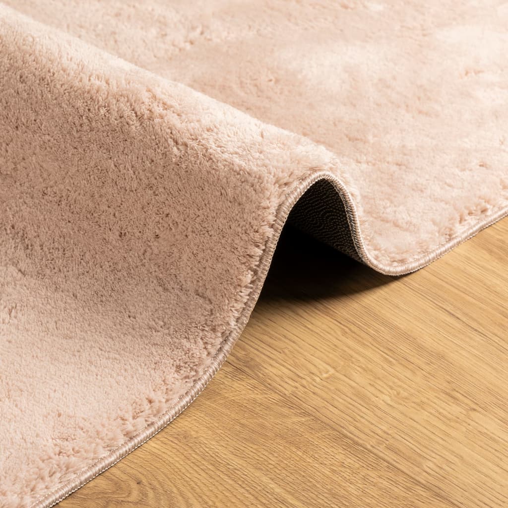 Alfombra De Pelo Corto Suave Lavable Huarte Rosado 120x120 Cm / Vetonek_0