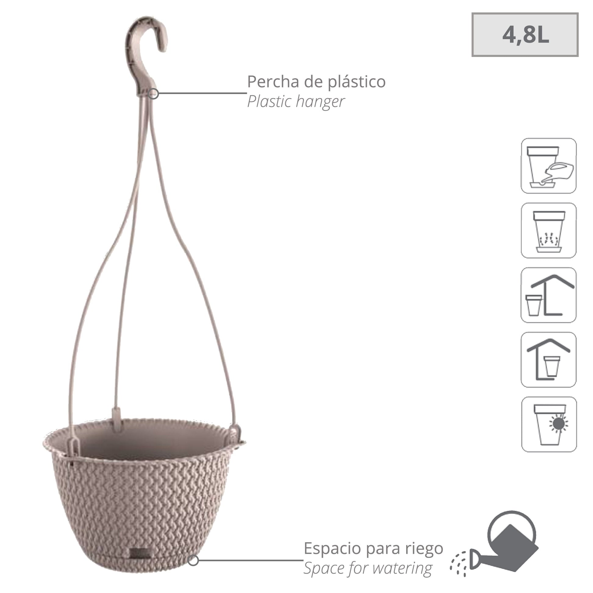 Maceta Redonda Colgante 4,8l Prosperplast Splofy Round W De Plastico En Color Mocca, Ø27 X 16,6 Cm_1