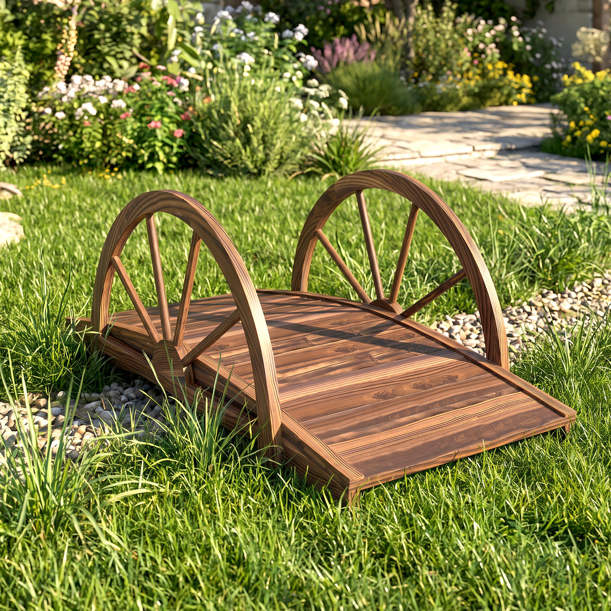 Outsunny Puente De Jardín De Madera Con Barandilla 100x50x37 Cm Carbonizado_1