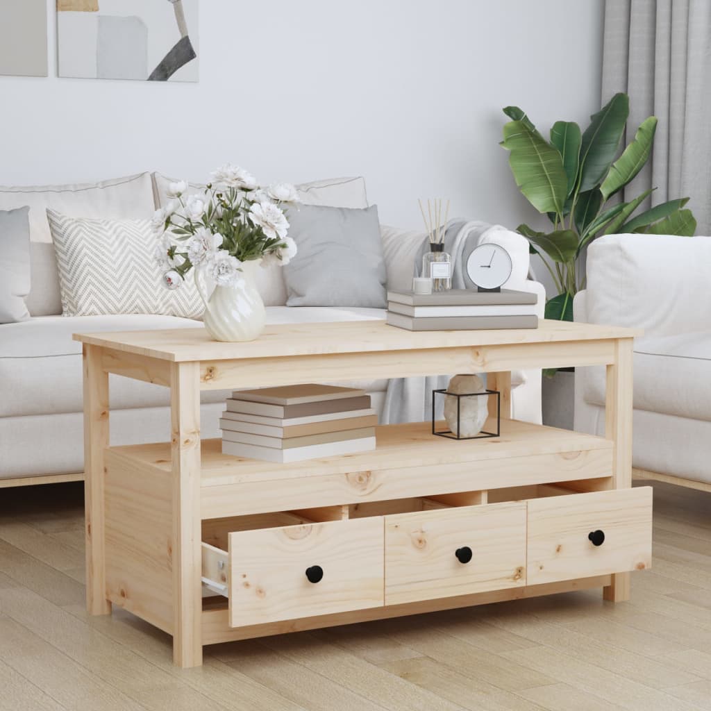 Mesa De Centro De Madera Maciza De Pino 102x49x55 Cm_1