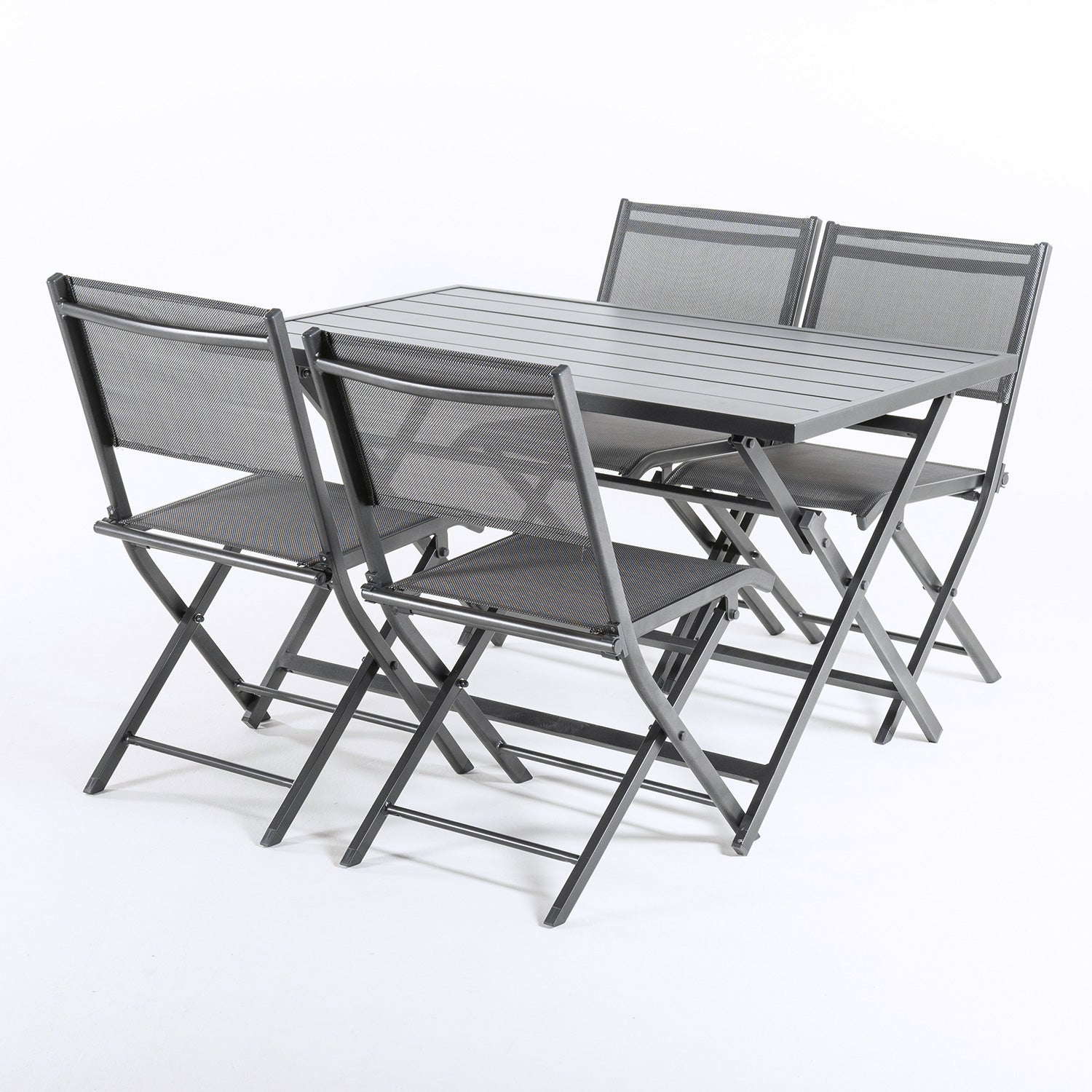 Conjunto Para Exterior, Mesa Plegable 120 Cm Y 4 Sillas Plegables, Aluminio Antracita, Textilene Color Plata Y Negro, 4 Plazas_2