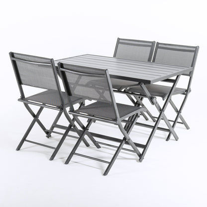 Conjunto Para Exterior, Mesa Plegable 120 Cm Y 4 Sillas Plegables, Aluminio Antracita, Textilene Color Plata Y Negro, 4 Plazas_2
