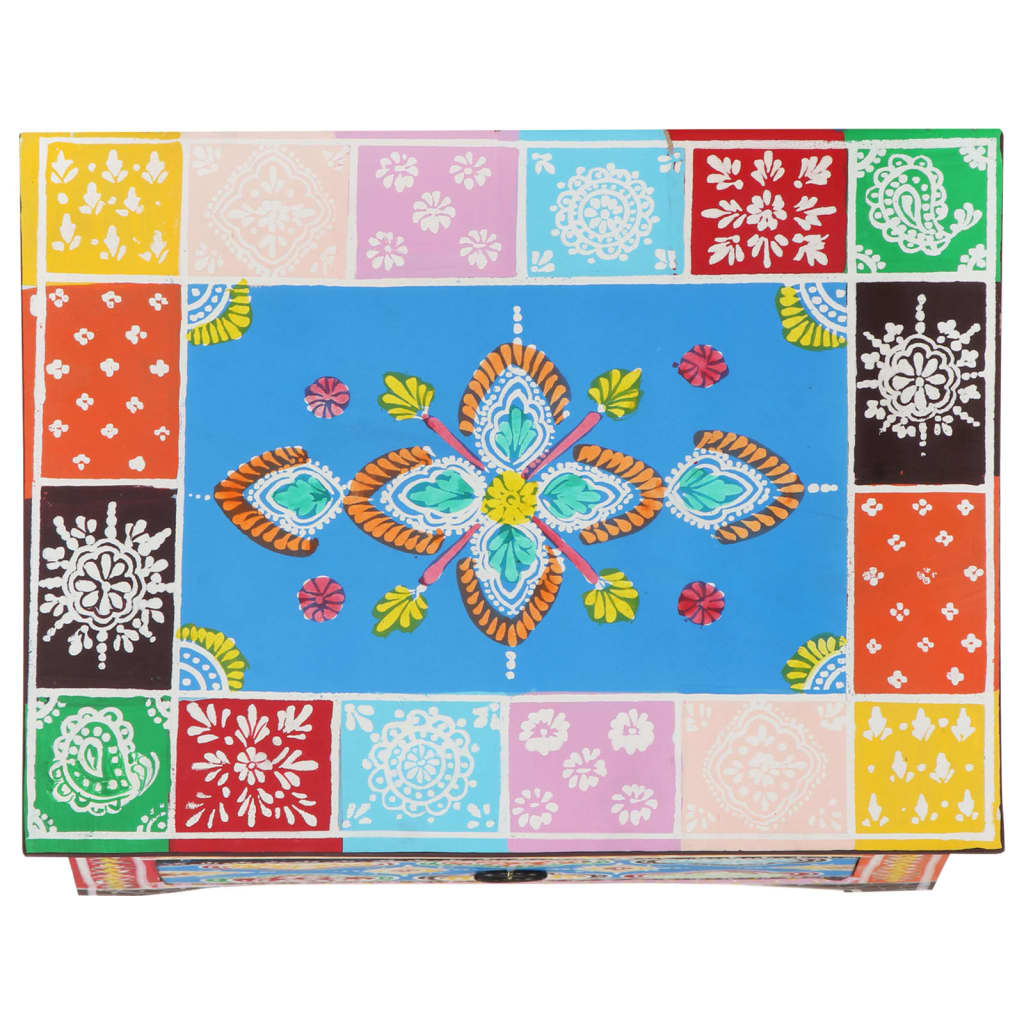 Mesita De Noche Pintada A Mano Madera Maciza Mango 40x30x50 Cm_4