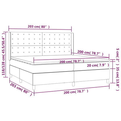 Cama Box Spring Con Colchón Tela Y Led Gris Claro 200x200 Cm / Vetonek_1