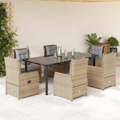 Set Comedor De Jardín 7 Pzas Con Cojines Ratán Sintético Beige / Vetonek_2