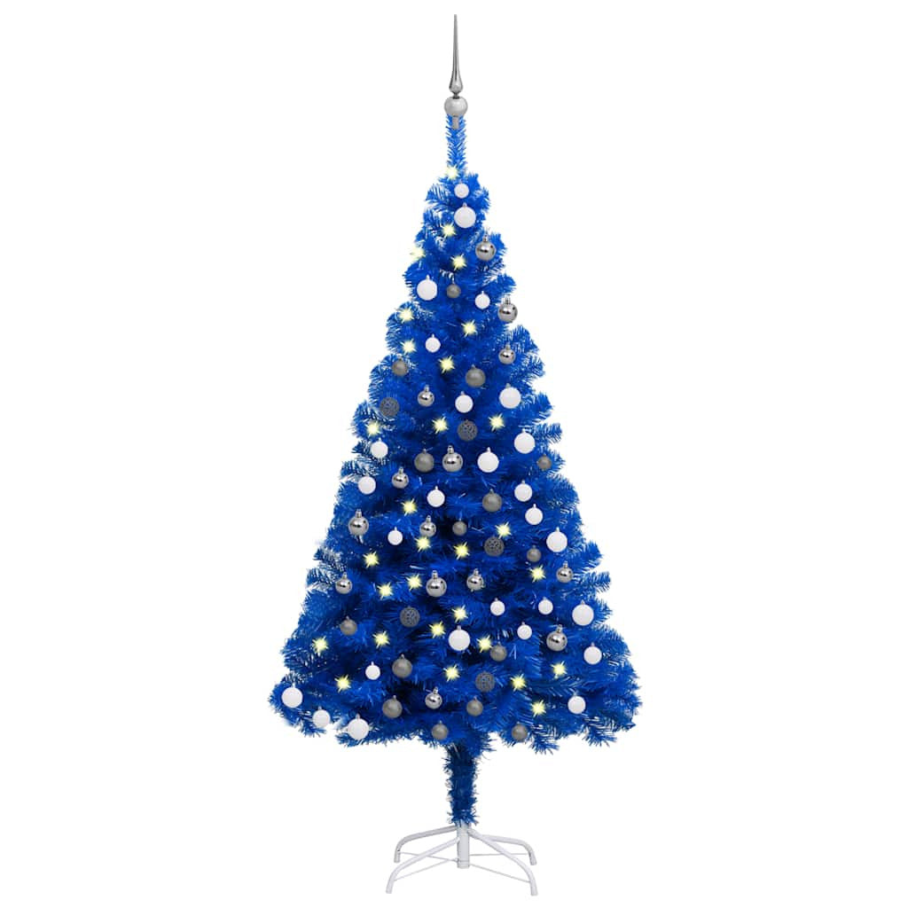 Vidaxl Árbol De Navidad Preiluminado Con Luces Y Bolas Azul 150 Cm_0