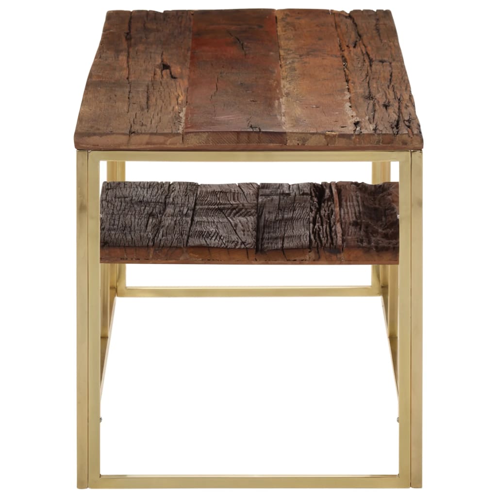 Mesa De Centro Acero Inoxidable Madera Maciza Traviesa Dorado_1