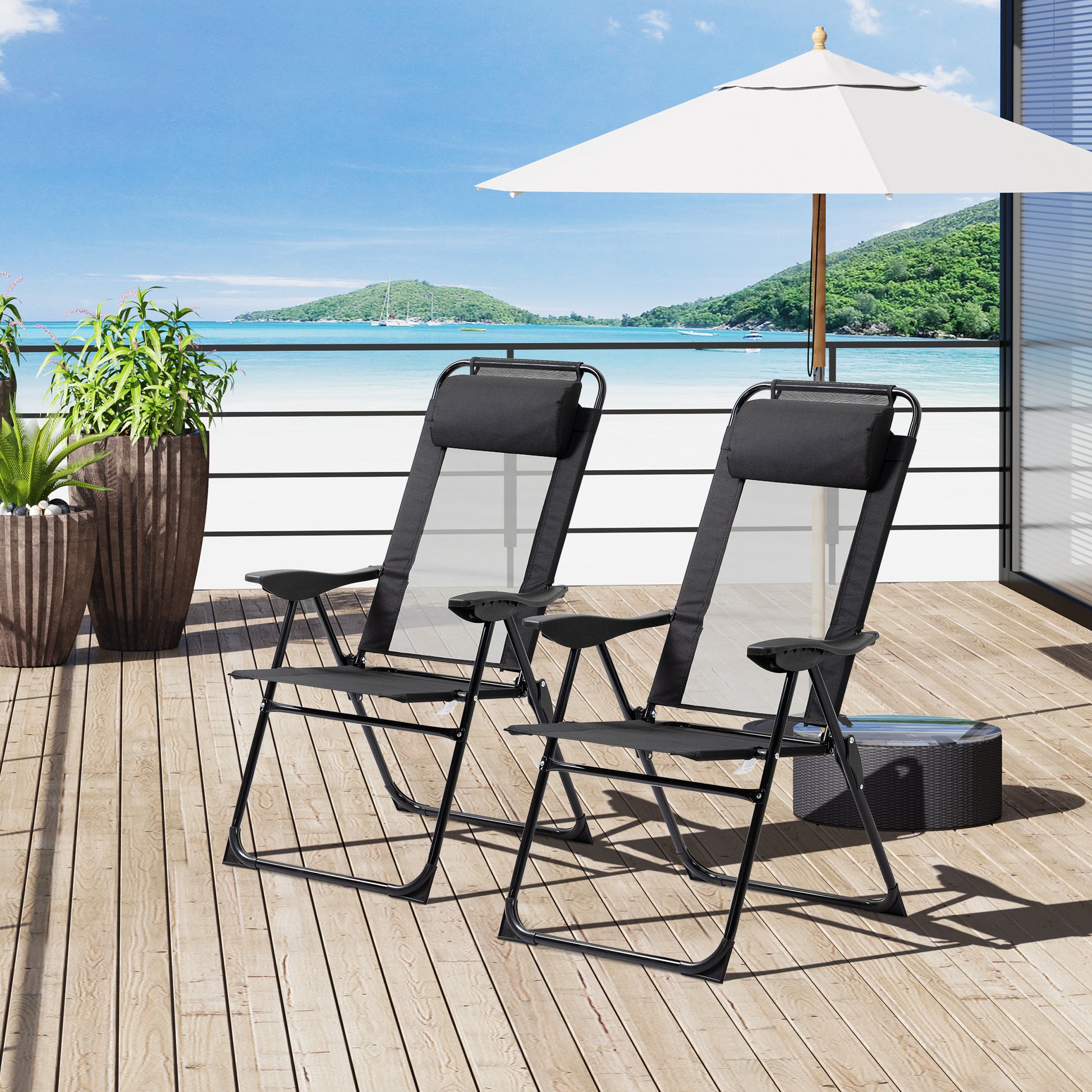Outsunny Conjunto De 2 Sillas De Camping Plegables 62x70x109 Cm Negro_1