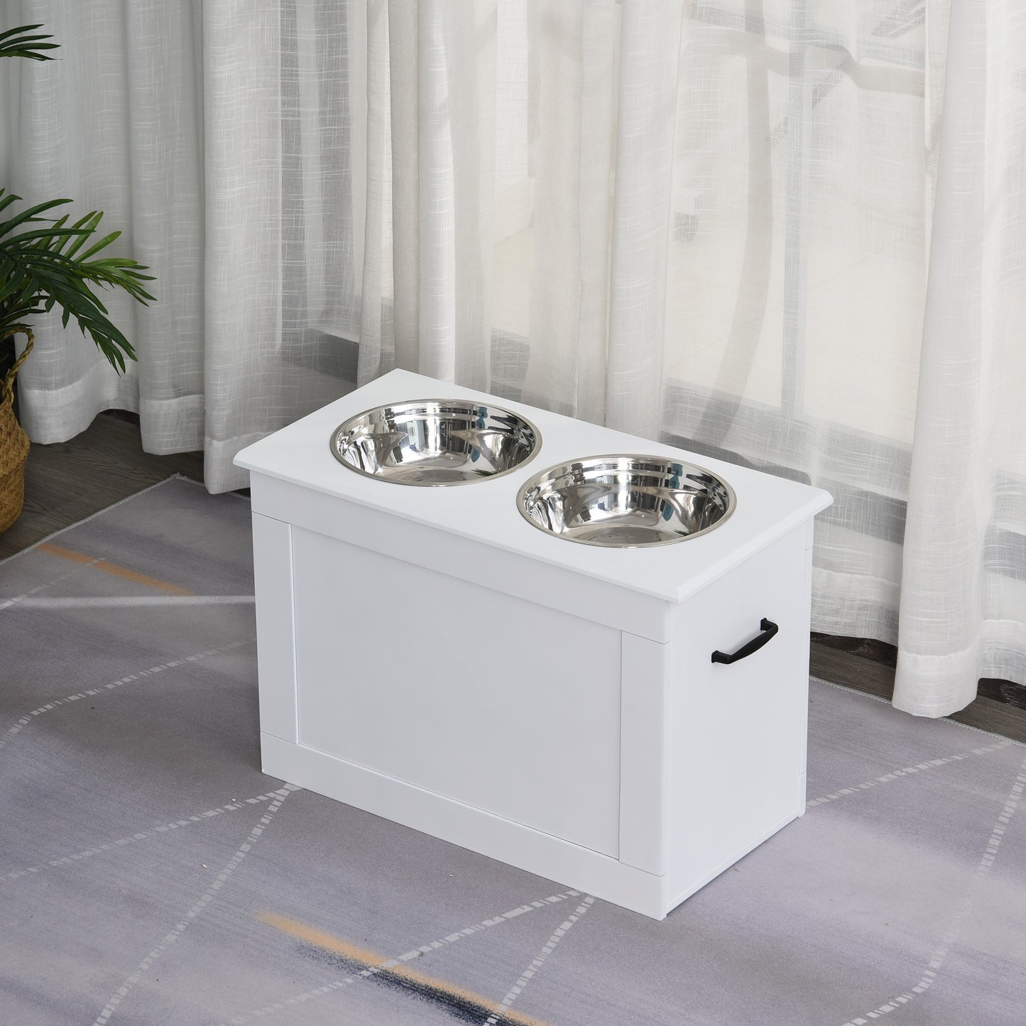 Pawhut Comedero Elevado Para Perros Con 2 Tazones 60x30x41 Cm Blanco_1
