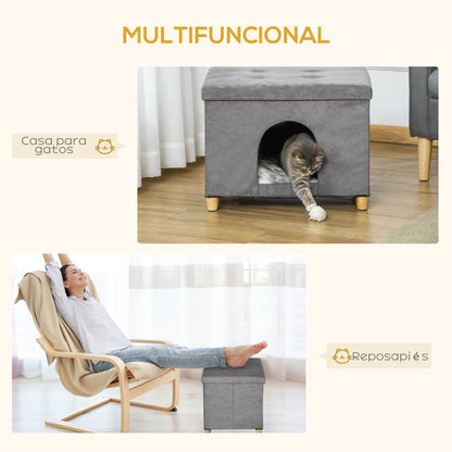 Pawhut Casa Para Gatos 2 En 1 Taburete Con Tapa Extraíble Cojín 60x45x44,5 Cm_3