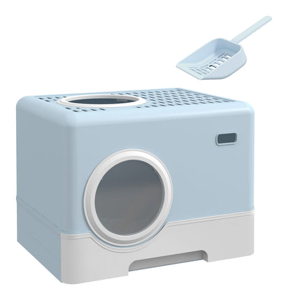 Pawhut Arenero Para Gatos Cubierto Con Bandeja Extraíble Puertas Pala Azul_0