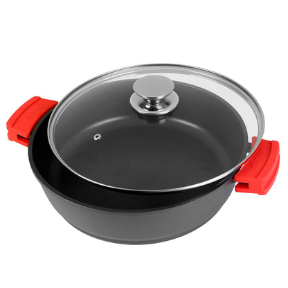 Batería Cocina Inducción 5 Piezas, Aluminio Sin Pfoa, Set Cazuelas Tapa + Sartenes, Asas Silicona Wecook Ecostone, Negro_5