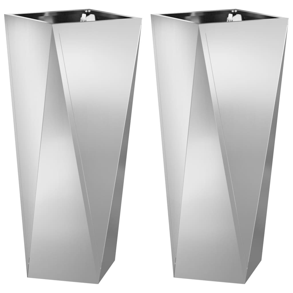 Jardinera 2 Pcs Plateado 30 X 30 X 75 Cm Acero Galvanizado_0