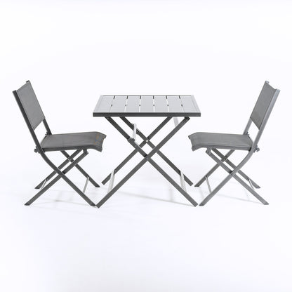 Conjunto Para Exterior, Mesa Plegable 70 Cm Y 2 Sillas Plegables, Aluminio Antracita, Textilene Color Plata Y Negro, 2 Plazas_3