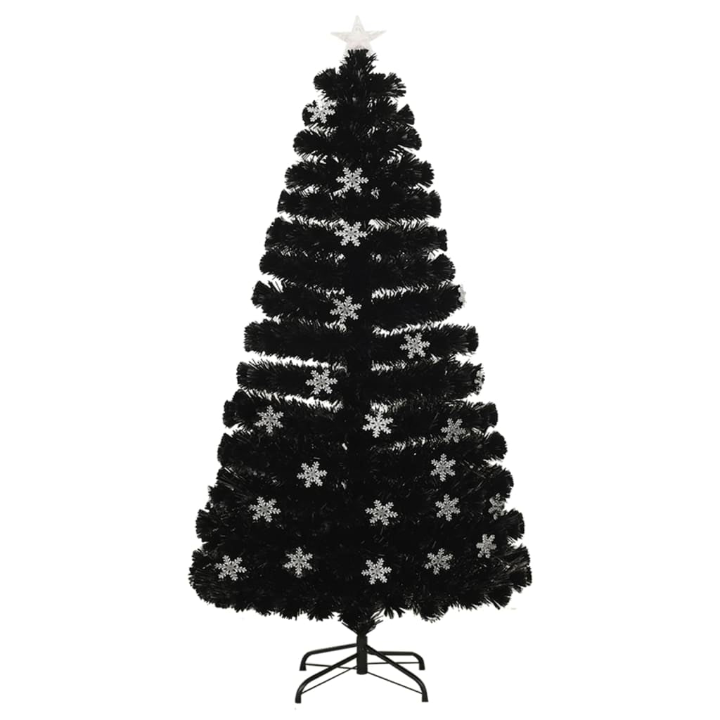 Vidaxl Árbol De Navidad Copos De Nieve Led Fibra Óptica Negro 120 Cm_1