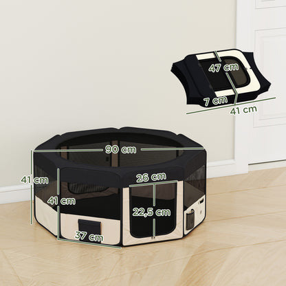 Pawhut Parque Para Mascotas Plegable 90x90x41cm Impermeable De Tela Oxford Negro_2