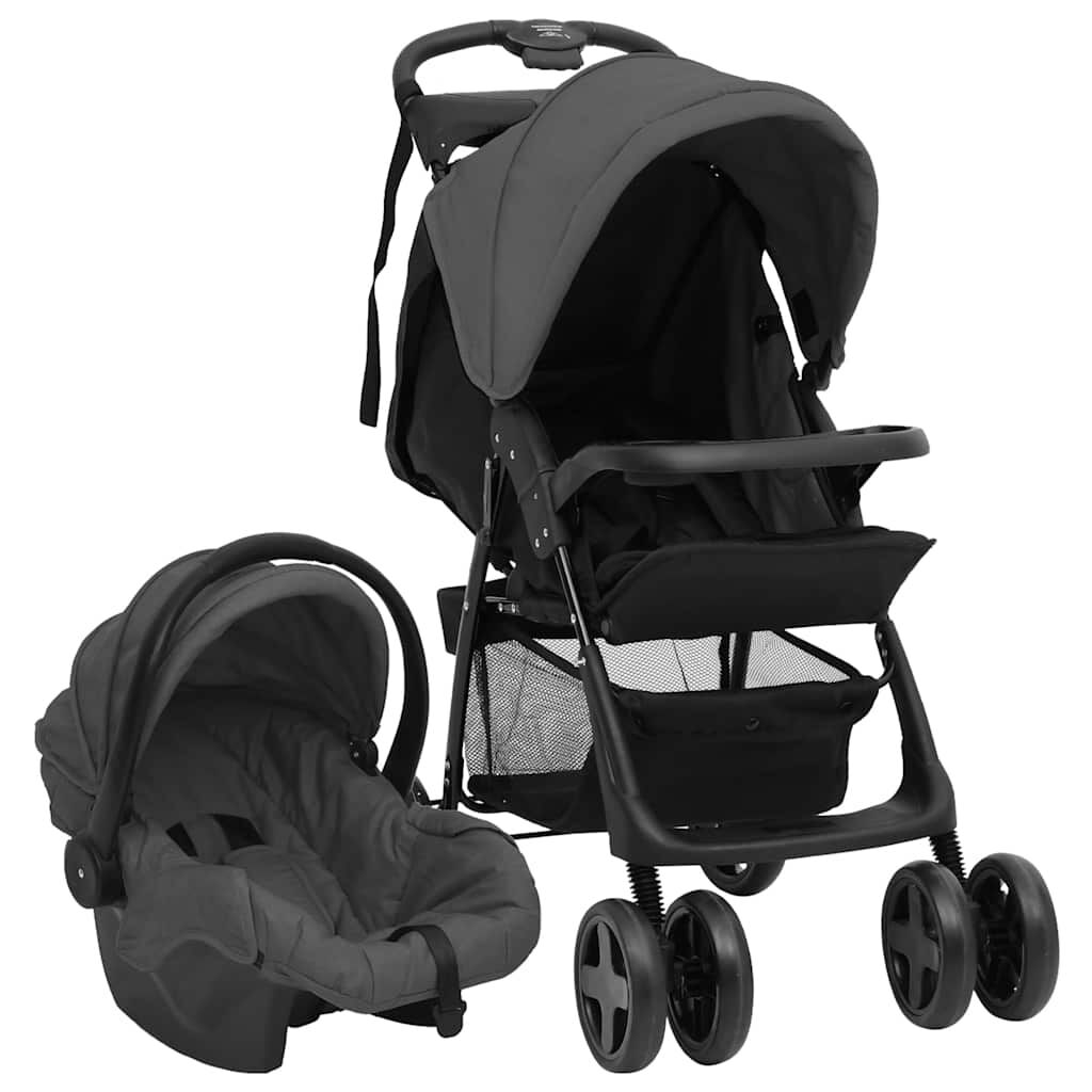Vidaxl Carrito De Bebés 3 En 1 De Acero Gris Oscuro Y Negro_0
