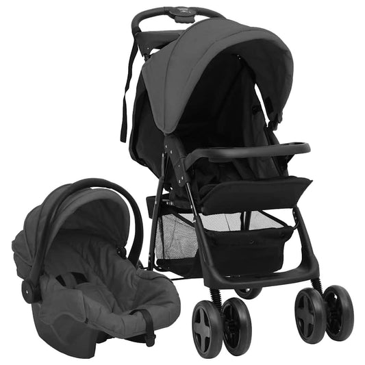 Vidaxl Carrito De Bebés 3 En 1 De Acero Gris Oscuro Y Negro_0