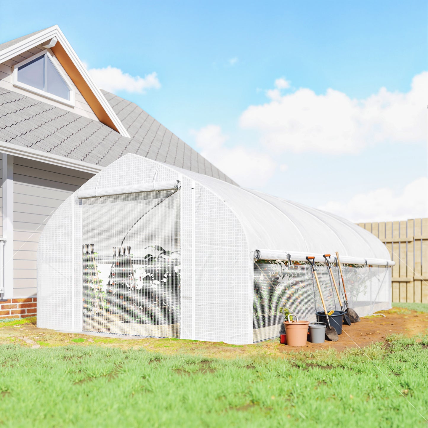Outsunny Invernadero De Exterior 6x3x2 M Con Cubierta De Pe Anti-uv Blanco_1