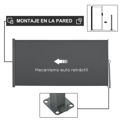 Outsunny Toldo Lateral Retráctil 300x160 Cm Pantalla Enrollable Para Jardín Gris_3